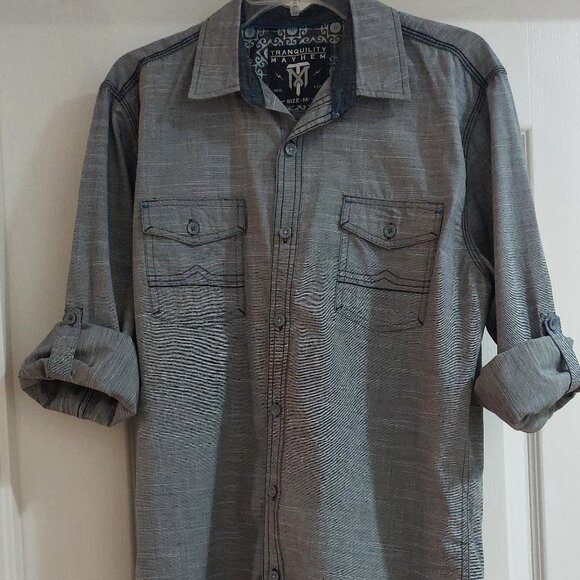Gray Long Sleeve Button-up Shirt by Tranquility Mayhem Sz M - Picture 3 of 7